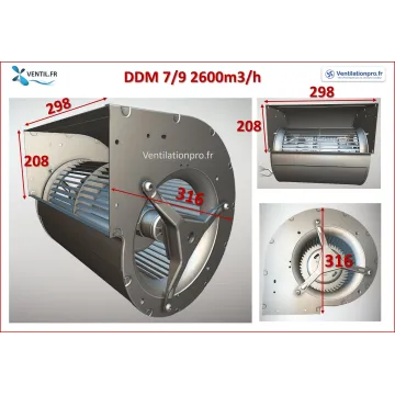Moteur escargot 2600m3/h DDM 7/9 300w 230v -Nicotra pour hotte de restaurant et cuisine professionnelle