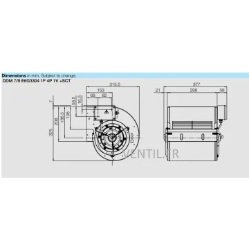 Moto-ventilateur 2600m3/h DDM 7/9 E6G3304-230v-Nicotra pour hotte pro
