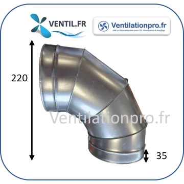 Coude 90° en acier galvanisé pour ventilation