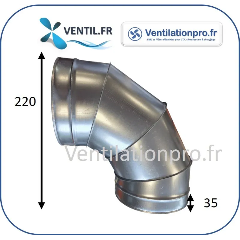 Coude 90° en acier galvanisé pour ventilation