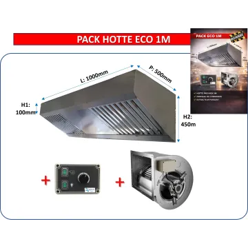 Pack Hotte Inox complète ECO- 1m + moteur et variateur pour petite cuisine - Food Truck
