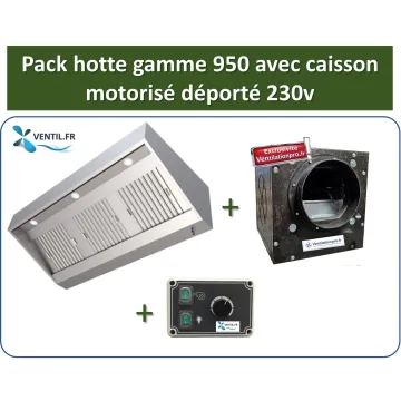 Pack Gamme 950 -Ultra léger de 1 à 2.4 m: hotte inox pro + caisson motorisé ultra léger + variateur 230v pour la restauration