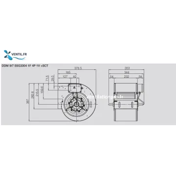courbe du Moteur escargot PREMIUM DDM9/7- 230V Nicotra -pour toute caisson de hotte professionnelle -E6G3304