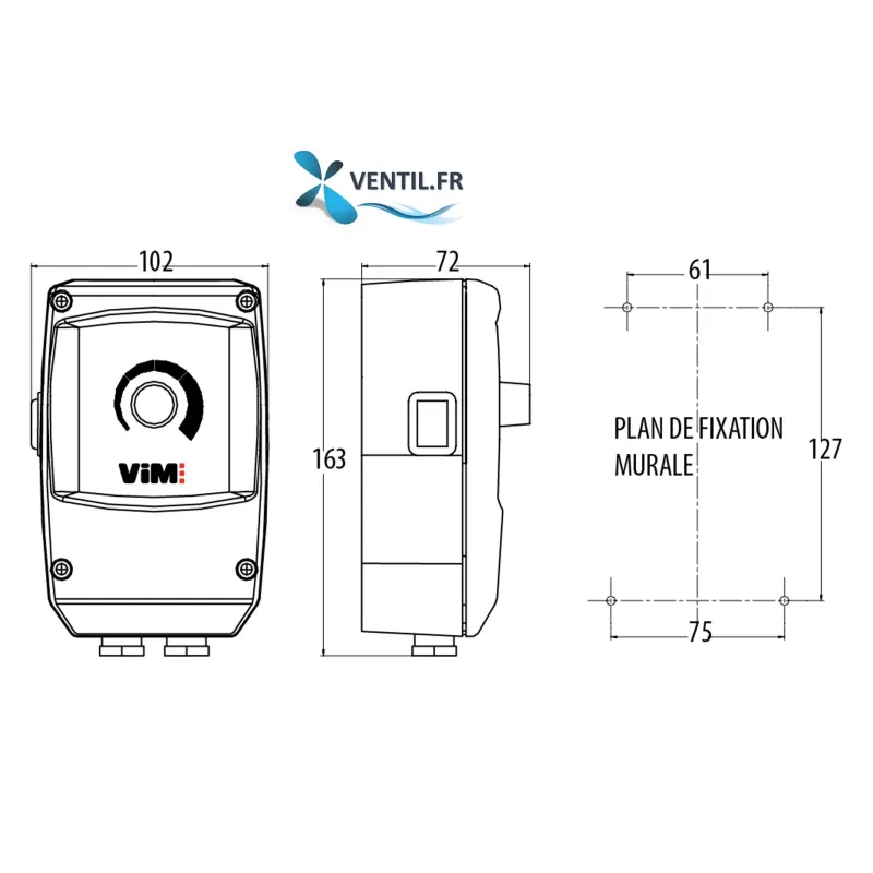 dimensions Variateur de tension électronique 3a VARZ 230v VIM pour moteur de hotte de cuisine professionnelle