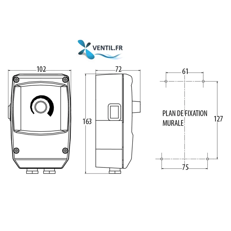dimensions Variateur de tension électronique 8a VARZ 230v VIM pour moteur de hotte de cuisine professionnelle