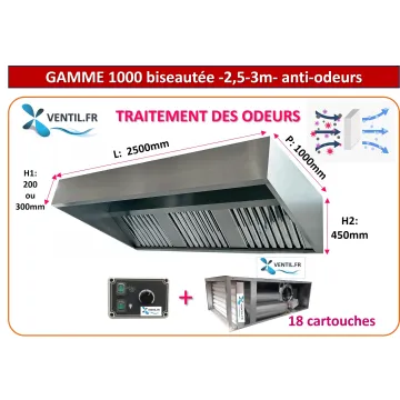 Pack Hotte Inox Pro 2.5m à 3m + Caisson Motorisé Charbon Actif