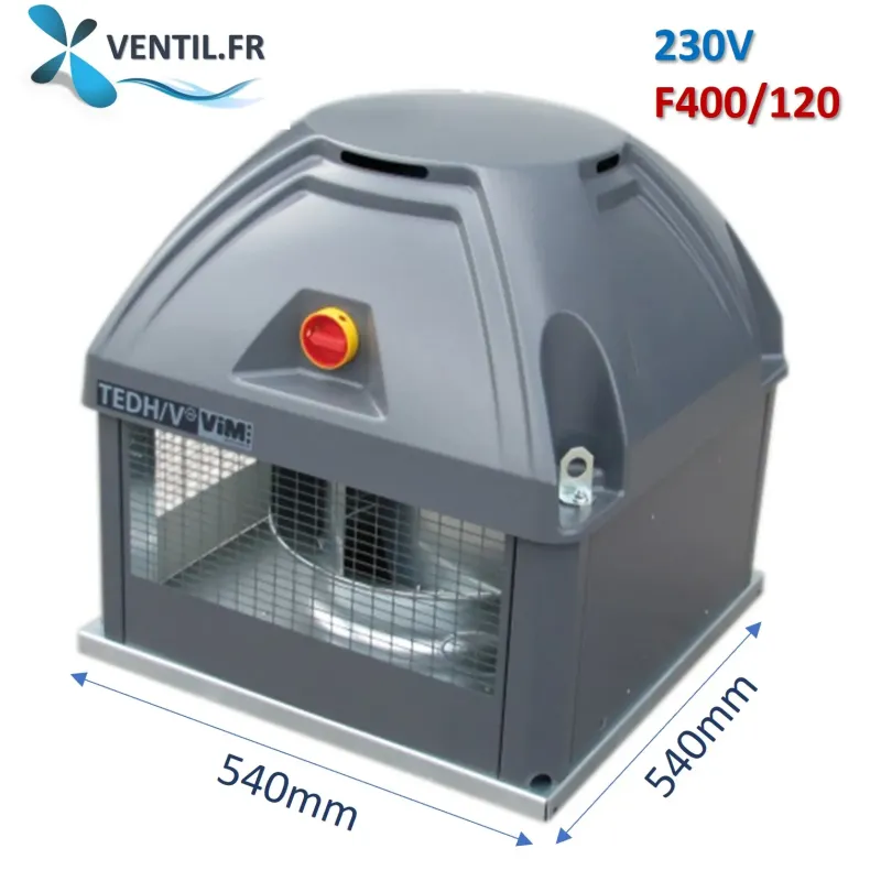 Tourelle d'extraction 5500m3/h TEDH Taille 400- 230v-monophasé 400°/2h (F400-120) S&P Vim réf: 690041