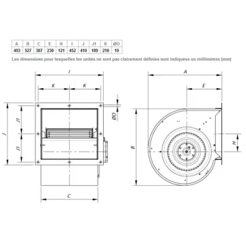 Moteur ventilateur 5500 m3/h dimensions DD12/12 -230V- pour caisson d'extraction de hotte professionnelle
