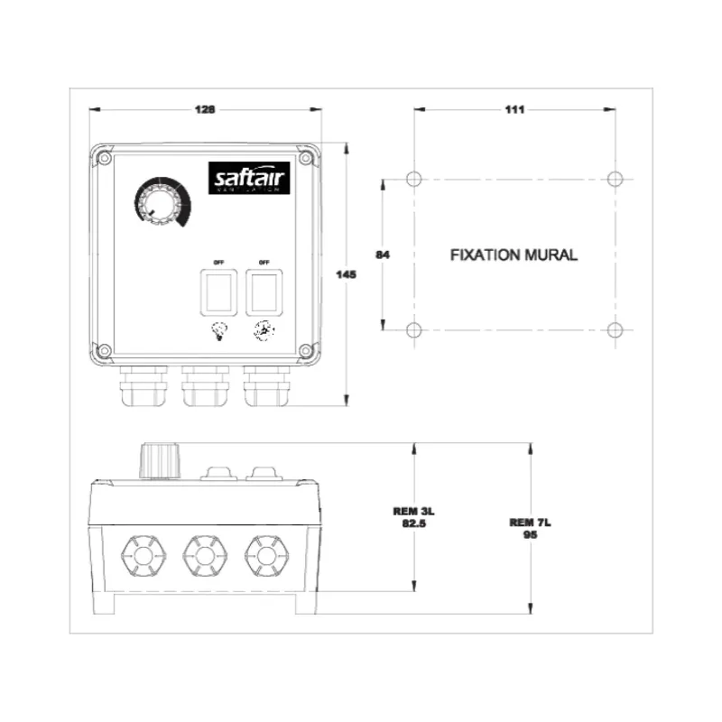 dimensions du variateur régulateur REM Saftair et ALIVAIR Alvène