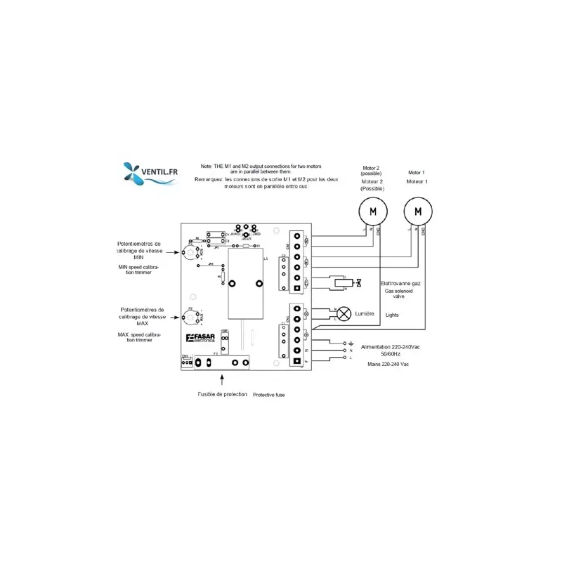 schéma de raccordement électrique du Variateur de tension 10a 230v pour hotte de cuisine professionnelle FE282PE Fasar