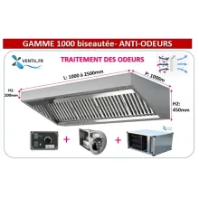 hotte inox ANTI-ODEUR HSE: hotte 1 à 2m +moteur 230v+ caisson à charbon pour cuisine pro - Hotte sans évacuation