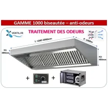hotte inox professionnelle à charbon ANTI-ODEURS : hotte 1m à 2 m + Caisson charbon avec moteur intégré + variateur 230v