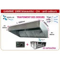 PACK hotte inox 2m ANTI-ODEURS gamme 1000 : hotte pro+ Caisson charbon 12 cartouches avec moteur 9/9 intégré + variateur 230v