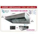 PACK hotte inox 2.5m ANTI-ODEURS : hotte gamme 1000 + Caisson charbon 12 cartouches avec moteur 10/10 intégré + variateur 230v