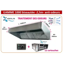 hotte pro à charbon 2.5m avec caisson 12 cartouches motorisé déporté 230v pour la restauration HSE