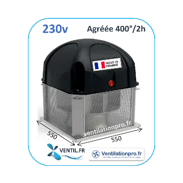 Tourelle d'extraction 2700 m3/h- T36- 230v - 400°/2h (F400-120) pour hotte de cuisine professionnelle -réf:T3236