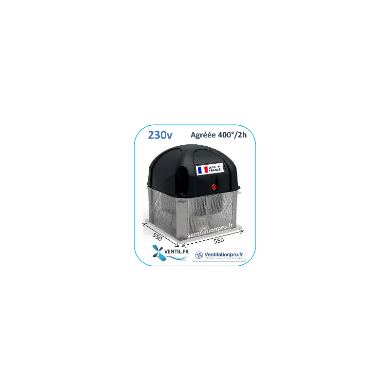 Tourelle d'extraction 2700 m3/h- T36- 230v - 400°/2h (F400-120) pour hotte de cuisine professionnelle -réf:T3236