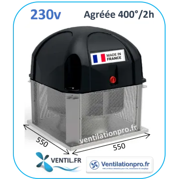 Tourelle d'extraction 4200 m3/h- T40- 230v - F400/120 pour hotte de cuisine professionnelle- réf:THF3640