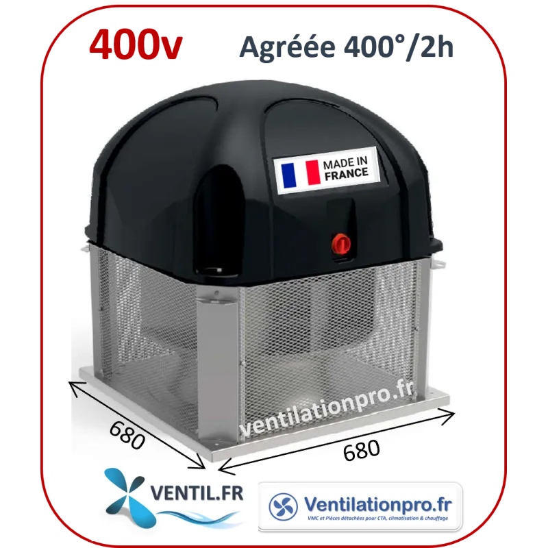 Tourelle d'extraction 7200 m3/h- T50-TRI- 400°/2h pour hotte de cuisine professionnelle restauration-réf:T4550