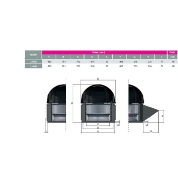 Tourelle d'extraction 7200 m3/h- THF50-TRI- 400°/2h pour hotte de cuisine professionnelle -réf:T4550