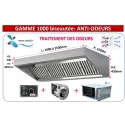 PACK ANTI-ODEURS Gamme 1000 hotte inox classique 1 à 2 m: hotte +moteur ventilateur 230v+ caisson filtre à charbon 6 cartouches