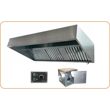 pack hotte en inox professionnelle avec caisson motorisé déporté et variateur 230v