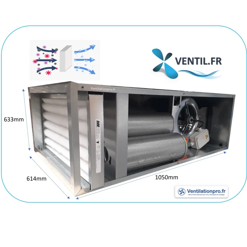 Caisson filtre anti-odeurs 12 cartouches de charbon + moteur intégré 4000m3/h 230v pour hotte de cuisine professionnelle HSE