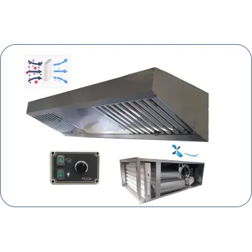 hotte inox pro anti-odeur avec caisson à charbon motorisé et variateur 230v pour la petite restauration