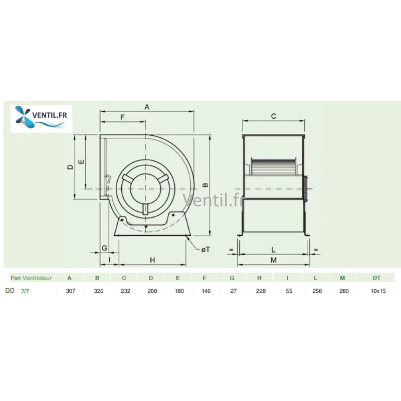 dimensions Moteur ventilateur 2400 m3/h DD7/7-370W 230v compatible toute hotte de cuisine professionnelle
