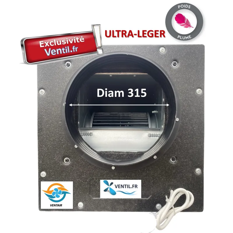Caisson d'extraction 3400m3/h diam315 - 230v - ULTRA LEGER et silencieux