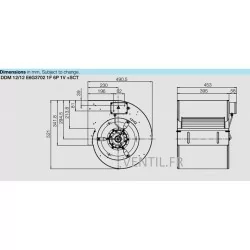 dimensions moteur ventilateur 6000M3/H DDM12/12 -230V- Nicotra pour hotte de restaurant E6G3702