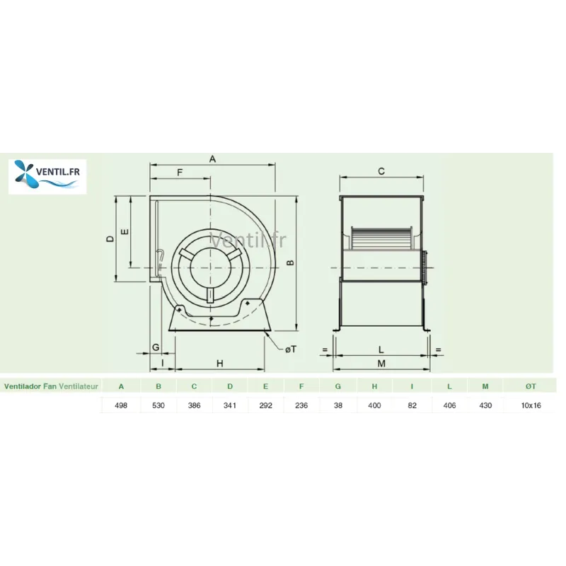 dimensions ventilateur 7000 m3/h DD12/12 1100w 400v triphasé pour caisson d'extraction de hotte de restaurant