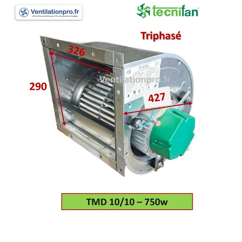 Moteur escargot TMD 10/10 DD10/10- 4500m3/h- 750w 400v triphasé pour caisson d'extraction de hotte de restaurant et cuisine pro
