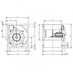 dimensions moteur ventilateur 400°/2h 3600 m3/h DD9/9 230v pour hotte de cuisine professionnelle et restaurant