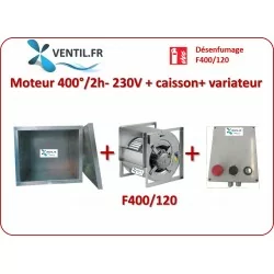 Pack Moteur ventilateur 400°/2h 3600 m3/h DD9/9 230v + caisson nu + variateur pour extraction de hotte de cuisine