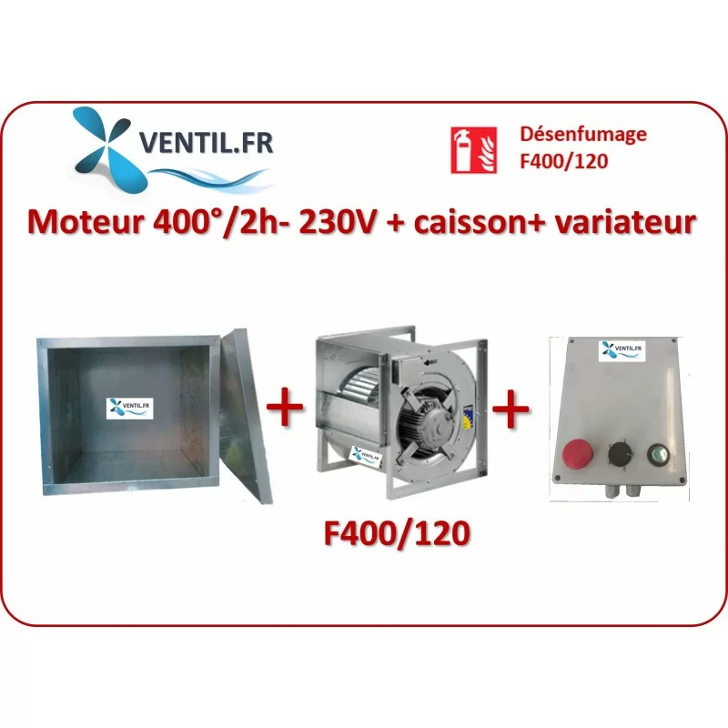 Pack Moteur ventilateur 400°/2h 3600 m3/h DD9/9 230v + caisson nu + variateur pour extraction de hotte de cuisine