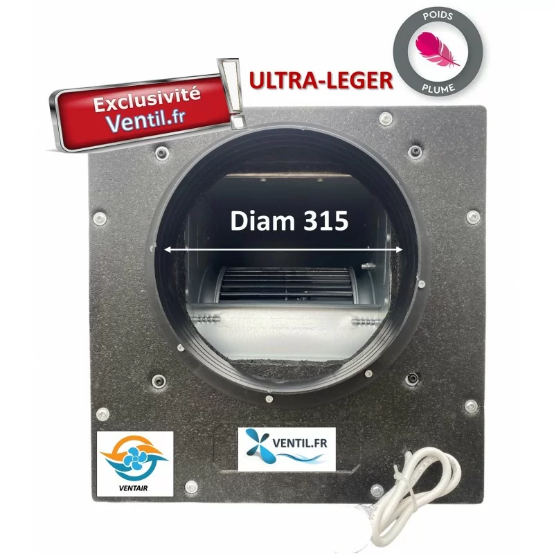 Caisson d'extraction 3200m3/h diam315 - 230v - ULTRA LEGER et silencieux