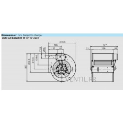 dimensions moteur ventilateur 3600m3/h DDM 9/9 550w 400v- Nicotra - pour extraction de hotte professionnelle E6G3501