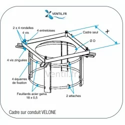 Kit de montage/ fixation sur gaine circulaire, avec cadre pour tourelle d'extraction VELONE ALDES