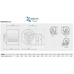 DIMENSIONS Moteur ventilateur 4000m3/h DD-CBM 10/10 -230V - pour extraction de hotte professionnelle