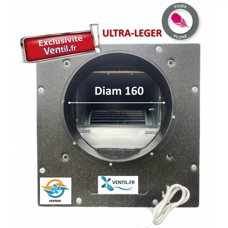 Caisson d'extraction 550m3/h diam160 - 230v - ULTRA LEGER et silencieux