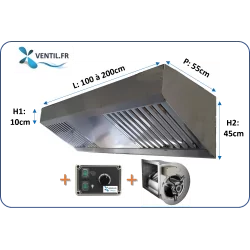 Hotte COMPACTE complète de 1 à 2m: hotte inox pro + moteur + variateur 230v -Spéciale Food Truck et petite restauration