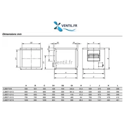 dimensions Caisson désenfumage 3500 m3/h-type 10/10- F400/120 - 230v- CJBDT SODECA -pour extraction de hotte pro et restaurant