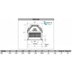 Dimension Tourelle d'extraction TEDH Taille 315- 230v-monophasé 400°/2h (F400-120) pour hotte de cuisine pro S&P Vim réf: 690021