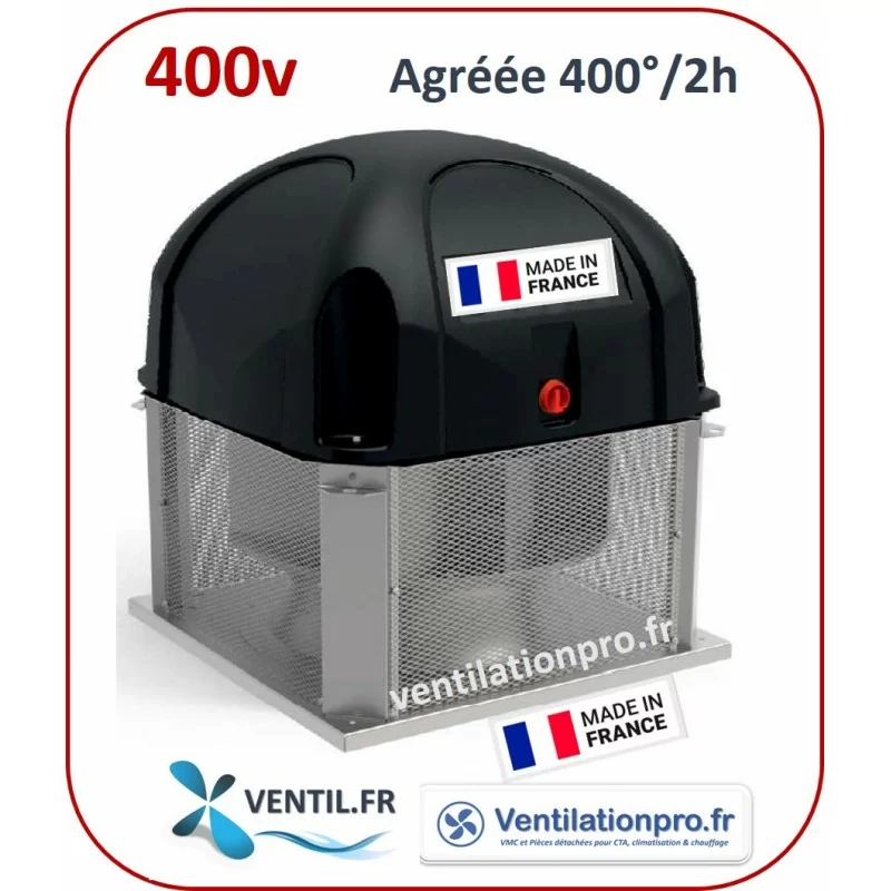 Tourelle d'extraction 2700 m3/h- T36- TRI - 400°/2h (F400/120) pour hotte de cuisine professionnelle/ restaurant -réf:THF3236