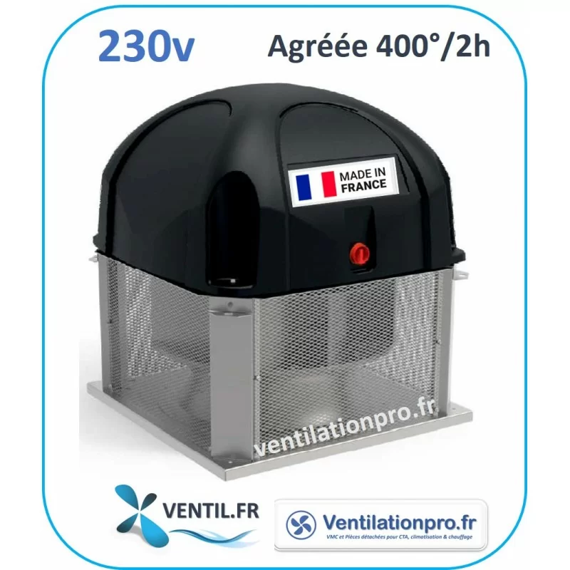 Tourelle d'extraction 2000 m3/h T32- 230v-monophasé 400°/2h (F400-120) pour hotte de cuisine pro réf:T32