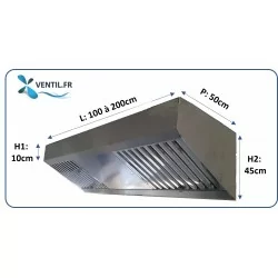 Hotte compacte statique (nue sans moteur) en inox de 1 à 2 m pour cuisine professionnelle et restaurant