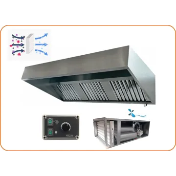 hotte pro à charbon 2.5m avec caisson 12 cartouches motorisé déporté 230v pour petite restauration