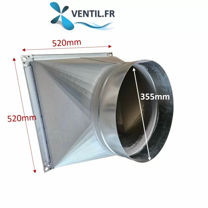 Pièce de transformation entrée/aspiration pour caisson désenfumage 4000 à 6200m3/h