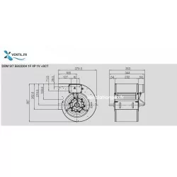 dimensions Moteur escargot PREMIUM DDM9/7- 230V Nicotra -pour toute caisson de hotte de restaurant -E6G3304